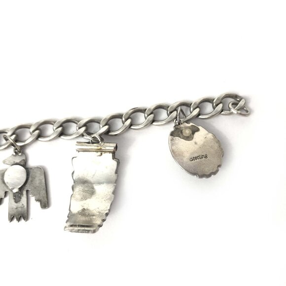 Native American Charm Bracelet 925 Sterling Silver Southwestern Vintage 7 1/8" - Picture 8 of 8